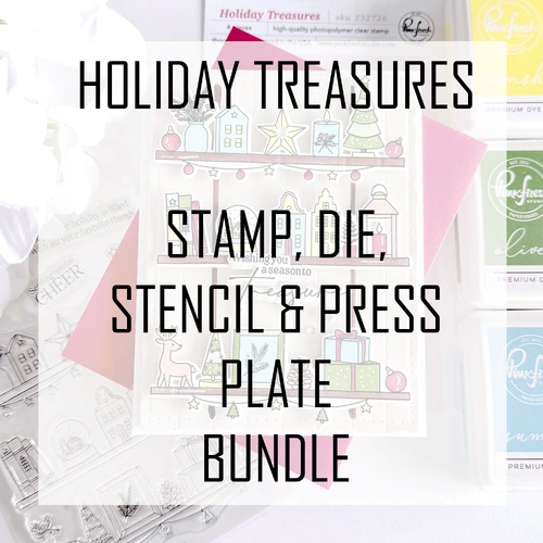 PinkFresh Studio Holiday Treasures Stamp, Die, Stencil & Press Plate Bundle