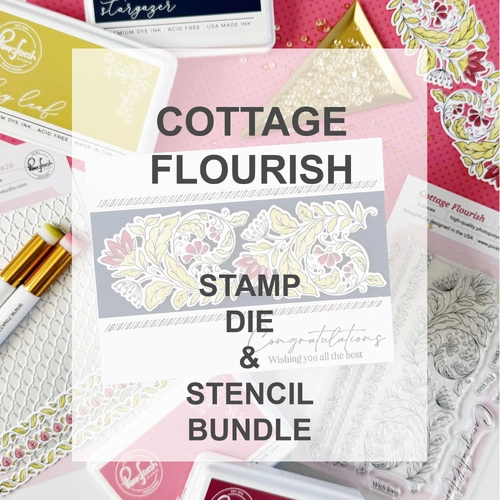 PinkFresh Studio Cottage Flourish Stamp, Die & Stencil Bundle