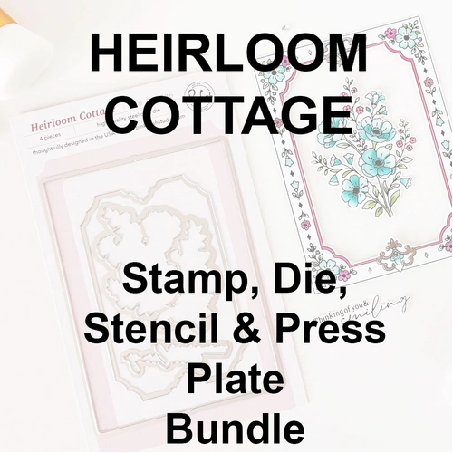 PinkFresh Studio Heirloom Cottage Stamp, Die, Stencil & Press Plate Bundle