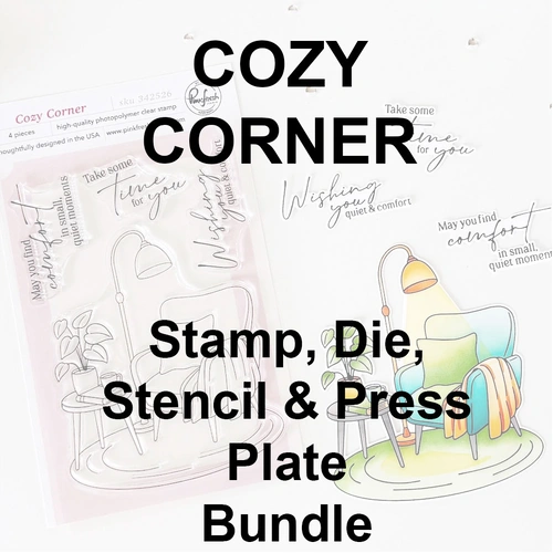 PinkFresh Studio Cozy Corner Stamp, Die, Stencil & Press Plate Bundle