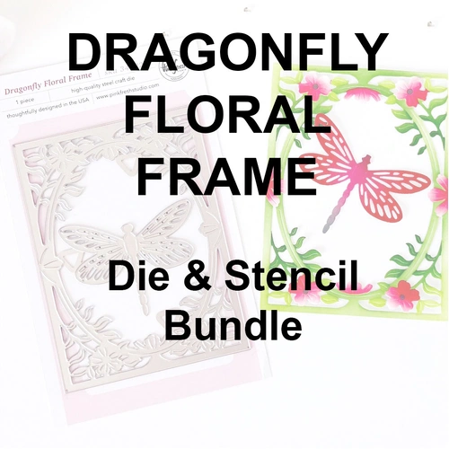 PinkFresh Studio Dragonfly Floral Frame Die & Stencil Bundle