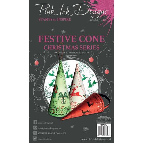Pink Ink Festive Cone 4x6" Stamp