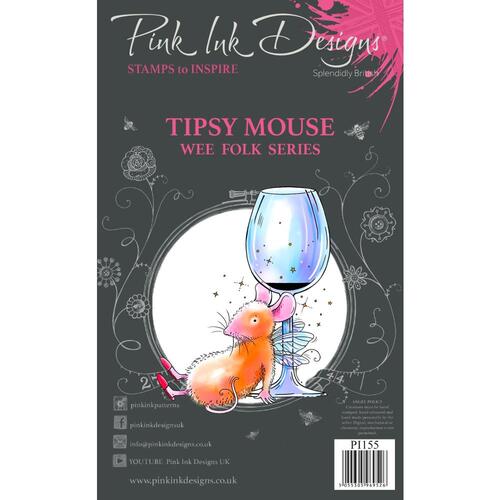 Pink Ink Tipsy Mouse Stamp