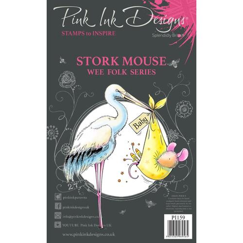 Pink Ink Stork Mouse Stamp