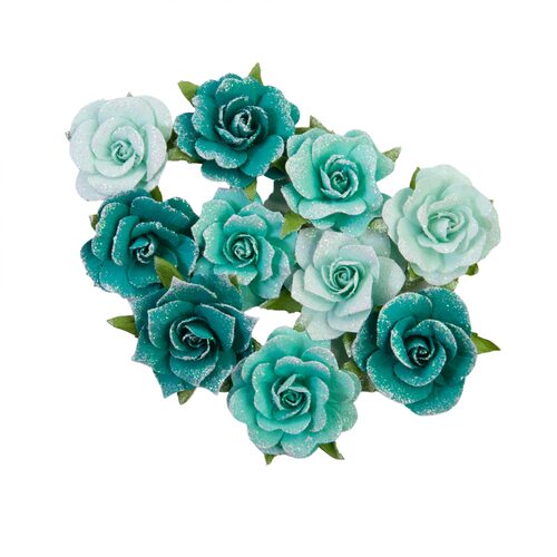 Prima Painted Floral Shiny Teal Flowers