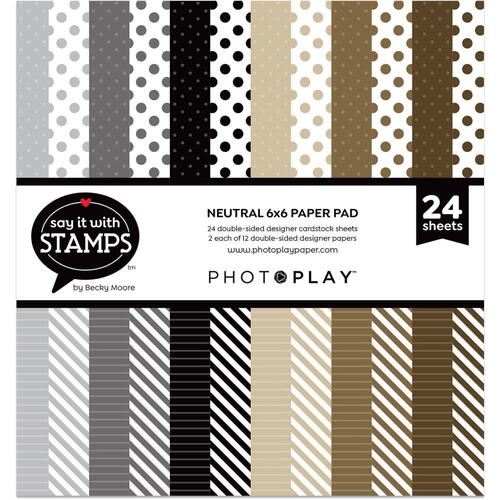 PhotoPlay Say It With Stamps Neutrals Dots & Stripes 6" Paper Pad