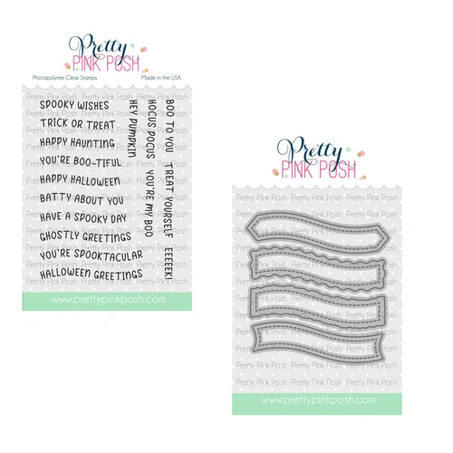 Pretty Pink Posh Halloween Banner Greetings Stamp & Die Bundle
