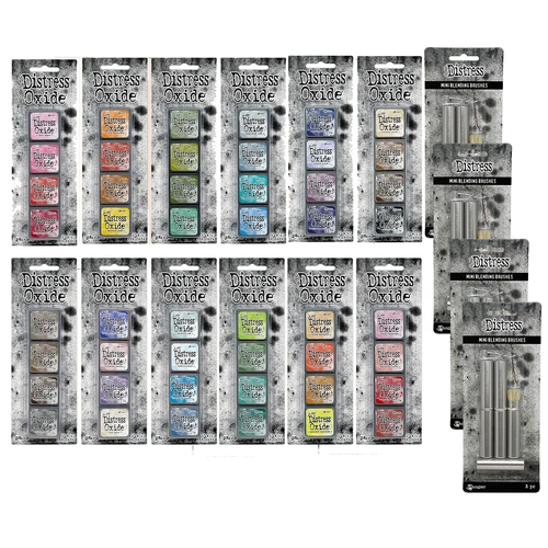 Tim Holtz Distress Mini Oxide Ink Pads - Full Collection & Brush Bundle