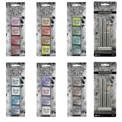 Tim Holtz Distress Mini Oxide Ink Pads - Collection #2 & Brush Bundle