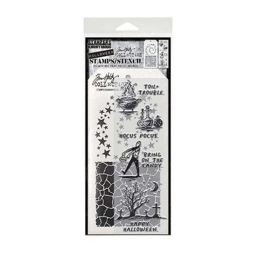 Tim Holtz Mixed Media Stamp & Stencil Set - Hallowen Sketch