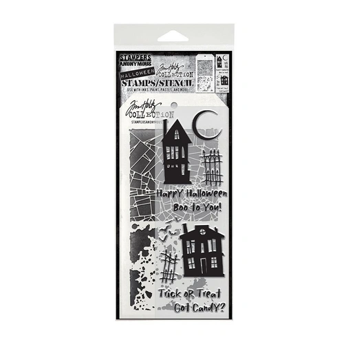 Tim Holtz Mixed Media Stamp & Stencil Set - Ghost Town