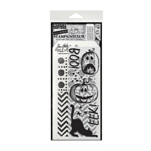 Tim Holtz Mixed Media Stamp & Stencil Set - Eek a Boo