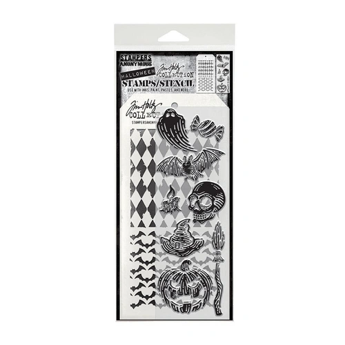 Tim Holtz Mixed Media Stamp & Stencil Set - Carved Fright