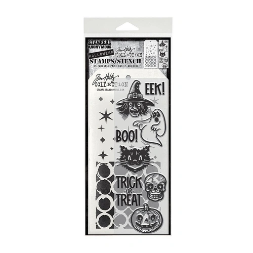 Tim Holtz Mixed Media Stamp & Stencil Set - Retro Frights