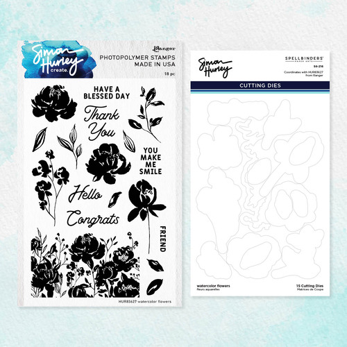 Simon Hurley create. Watercolor Flower Clear Stamp and Die Set