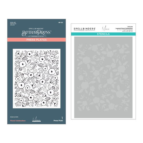 Spellbinders Floral Celebration Press Plate and Stencil Bundle from the Let's Celebrate Collection by Yana Smakula