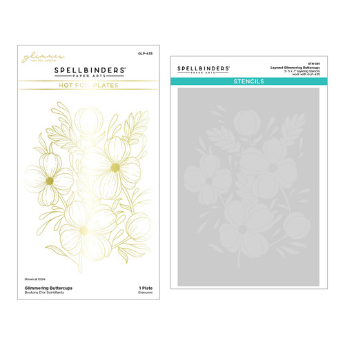 Spellinders Glimmering Buttercups Glimmer Plate and Stencil Bundle from the Glimmering Flowers Collection