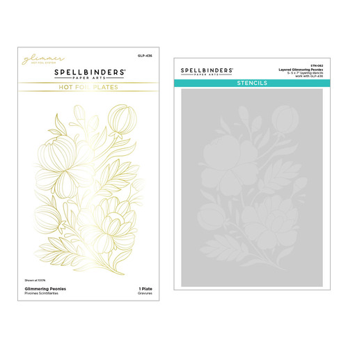 Spellinders Glimmering Peonies Glimmer Plate and Stencil Bundle from the Glimmering Flowers Collection
