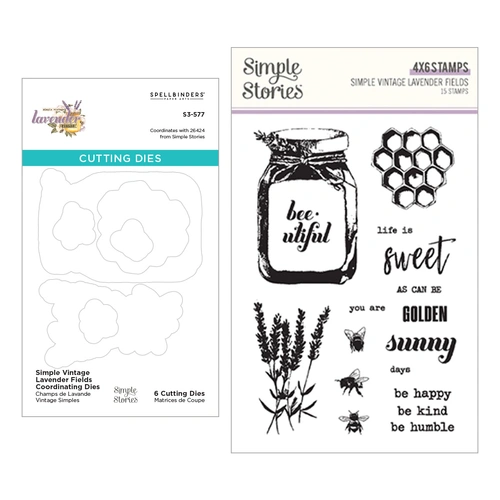 Spellbinders Simple Vintage Lavender Fields Stamp & Die Bundle with Simple Stories