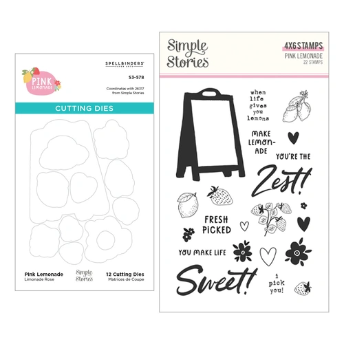 Spellbinders Pink Lemonade Stamp & Die Bundle with Simple Stories