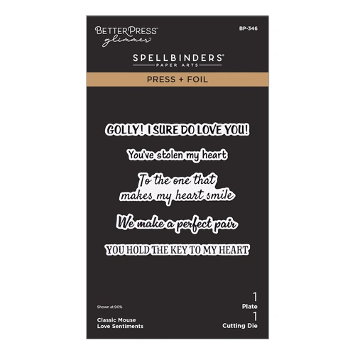Spellbinders Classic Mouse Love Sentiments Press + Foil Plate & Die Set from the Classic Mouse Love Collection