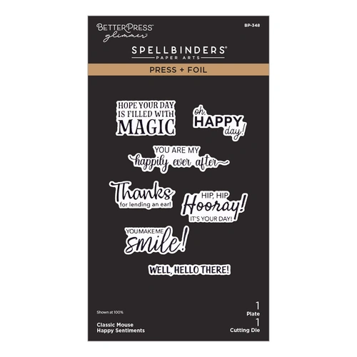 Spellbinders Classic Mouse Happy Sentiments Press + Foil Plate & Die Set from the Classic Mouse Love Collection