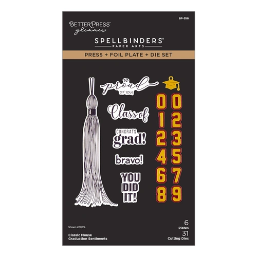 Spellbinders Classic Mouse Graduation Sentiments Press + Foil Plate & Die Set from the Classic Mouse Collection