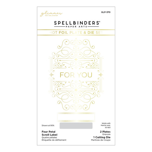 Spellbinders Four Petal Scroll Label Glimmer Hot Foil Plate & Die Set