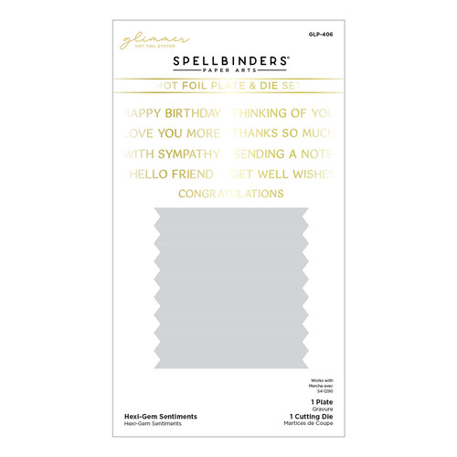 Spellbinders Hexi-Gem Sentiments Glimmer Hot Foil Plate & Die Set
