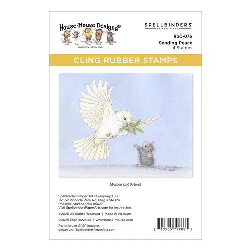 Spellbinders House-Mouse Sending Peace Cling Rubber Stamp Set from the Holiday Dreams Collection