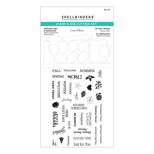 Spellbinders Welcome Sign & Sentiments Clear Stamp & Die Set