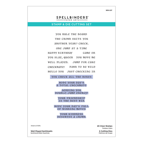 Spellbinders Well Played Sentiments Clear Stamp & Die Set from the Checkmate Collection