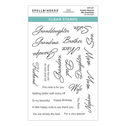 Spellbinders Family Musical Mix Greetings Clear Stamp Set from the Bibi's Musical Notes Collection by Bibi Cameron