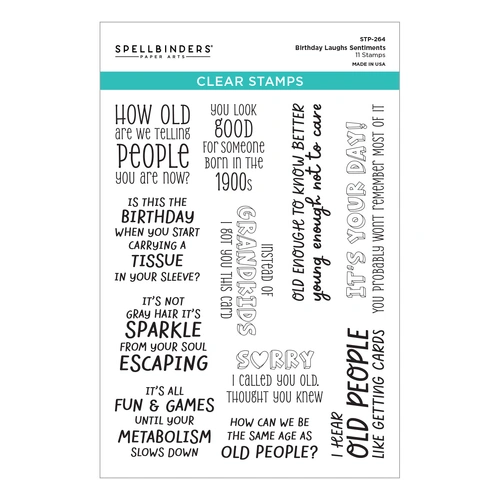 Spellbinders Birthday Laughs Sentiments Clear Stamp Set From the Aged to Perfection Collection