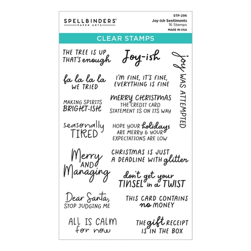 Spellbinders Joy-ish Sentiments Clear Stamp Set from the Merry Mayhem Collection