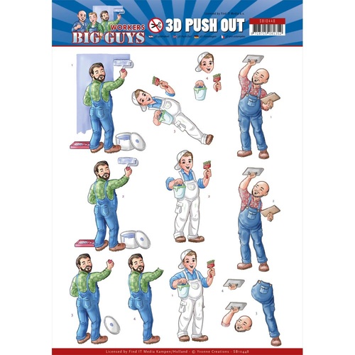 Yvonne Creations Big Guys Workers 3D Push Out Decoupage Sheet Handyman