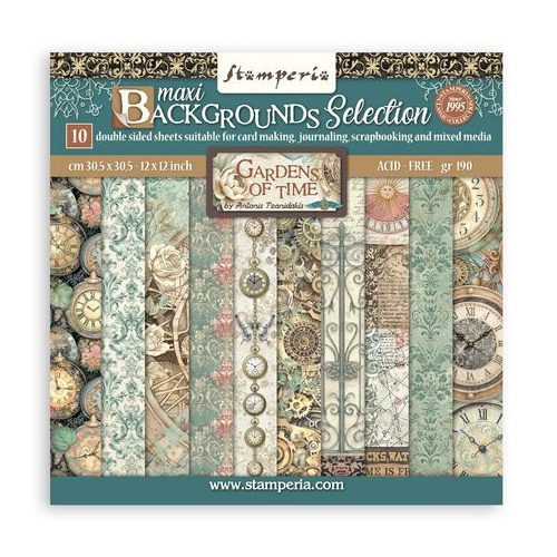Stamperia Gardens of Time - 12x12" Maxi Backgroundss Selection Paper Pad
