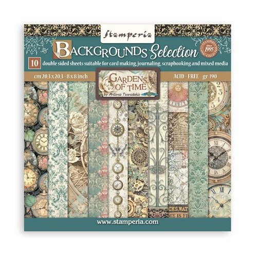 Stamperia Gardens of Time - 8x8" Backgrounds Double Sided Paper Pad
