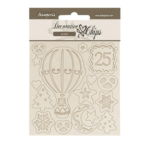 Stamperia Candy Christmas Hot-Air Balloons Decorative Chips from the Candy Christmas Collection