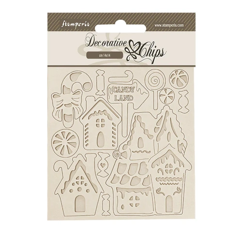 Stamperia Candy Christmas Marzipan Houses Decorative Chips from the Candy Christmas Collection