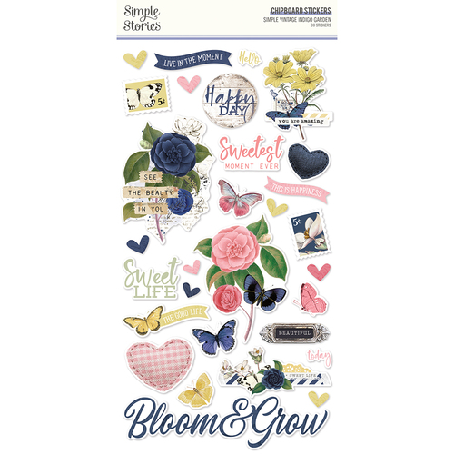 Simple Stories Simple Vintage Indigo Garden Chipboard Stickers