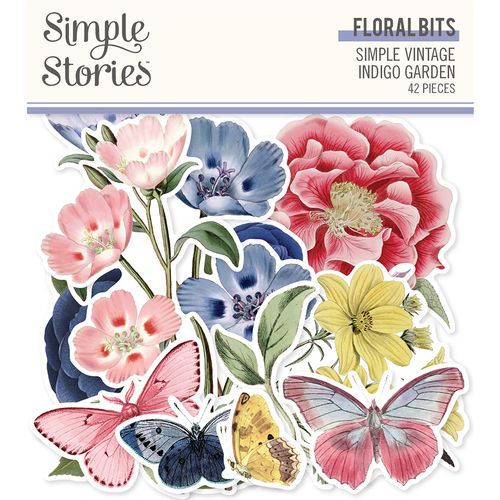 Simple Stories Simple Vintage Indigo Garden Floral Bits & Pieces Die-Cuts