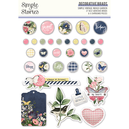 Simple Stories Simple Vintage Indigo Garden Decorative Brads