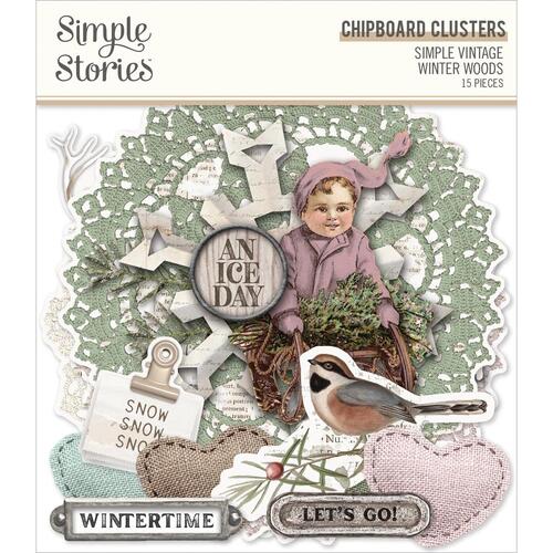 Simple Stories Simple Vintage Winter Woods Chipboard Clusters