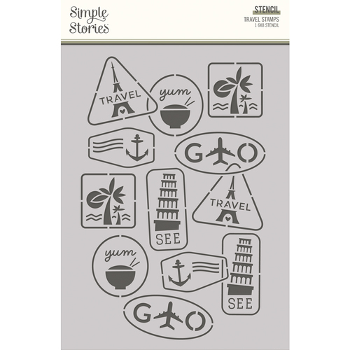 Simple Stories Here & There Travel Stamps Stencil
