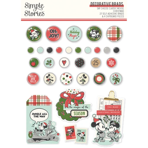 Simple Stories Say Cheese Classic Mouse Christmas - Decorative Brads