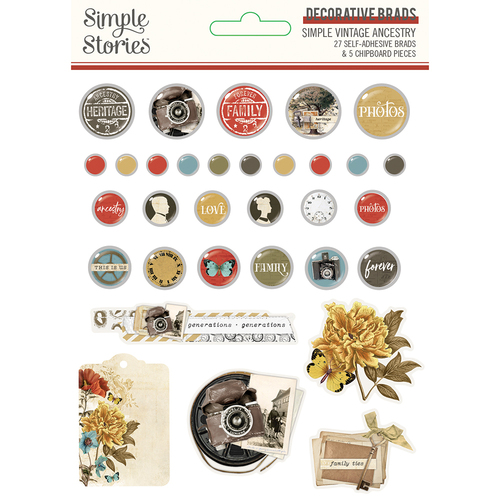 Simple Stories Simple Vintage Ancestry Decorative Brads