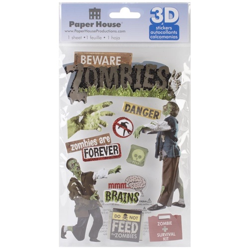 Paper House 3D Stickers Beware Zombies
