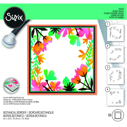 Sizzix Layered Stencils 4PK Botanical Border by Jennifer Ogborn