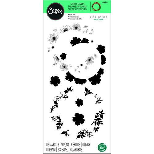 Sizzix Layered Clear Stamps Set 6PK Botanic Wreath by Lisa Jones